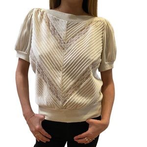Beige Puff Sleeve top, lace detail